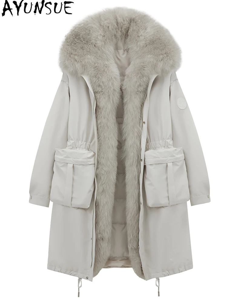 AYUNSUE witte ganzendons jas dames winterkleding 2025, lange geul voor dames, vossenbontkraag, nieuw in jassen bestaто Жqish