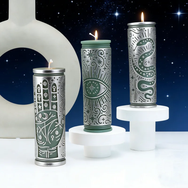 3D Esoteric Cylinder Silicone Candle Molds Relief Mystic Moth Snake All-Seeing Eye Pillar Resin Crafts Mold Handmade Decor Gifts view 5