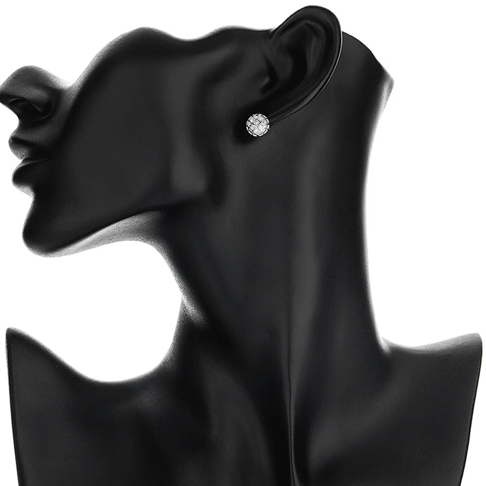 YLMyself 925 Silver Stud Earrings Grid Round/Square Pave CZ Shiny Cute Fine Jewelry Gift For Women