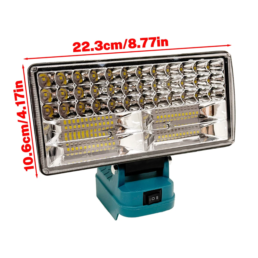 LED-Arbeitsleuchte, Scheinwerfer mit 2 USB-Ladeanschlüssen für Makita 18 V Li-Ionen-Akku, elektrische Taschenlampe für Camping im Freien