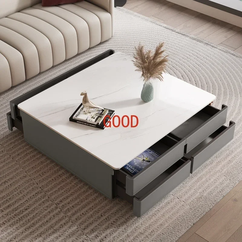 Xl Square Saddle Leather Tea Table Stone Plate Tea Table Square Large Tea Table Living Room Furniture