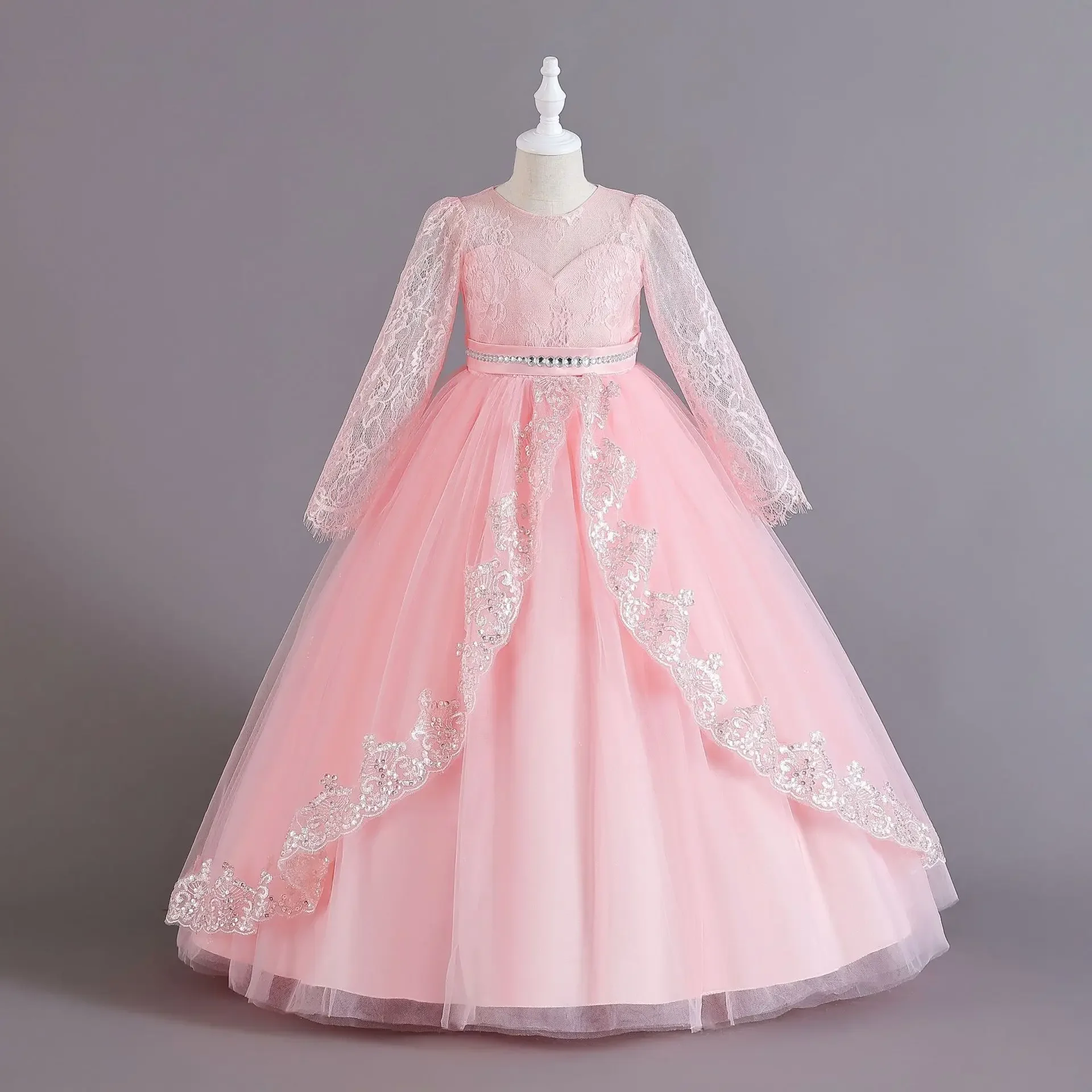 

Long Sleeve White Elegant Girl Dresses Vintage Embroidery Birthday Children's Dress Girl Party Luxury robe princesse fille 3-12Y