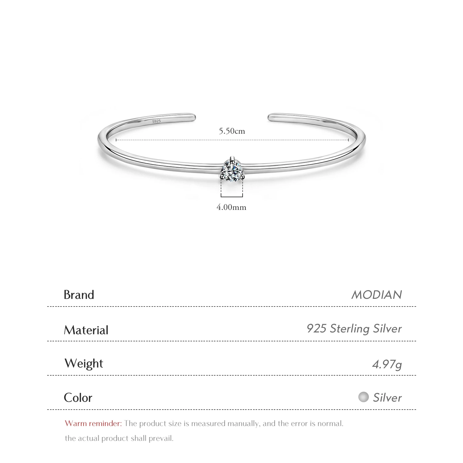 Modian 100% Real 925 Sterling Silver Round Clear Ten Heart CZ Open Bracelet For Women Fine Jewelry Charm Adjustable Bangle Gifts