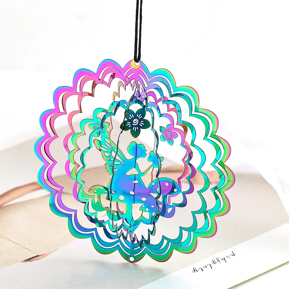 

Gradient Fairy Wind Spinner Hanging Suncatcher Wind Chimes Parts Reflective 3D Magical Visual Effect Decoration for Yard Garden