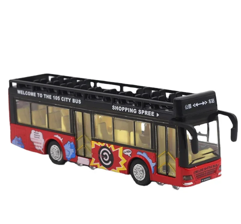 

Open-top Sightseeing Double-decker Bus Children's Simulation Alloy Sound and Light Bus Car Model Toy