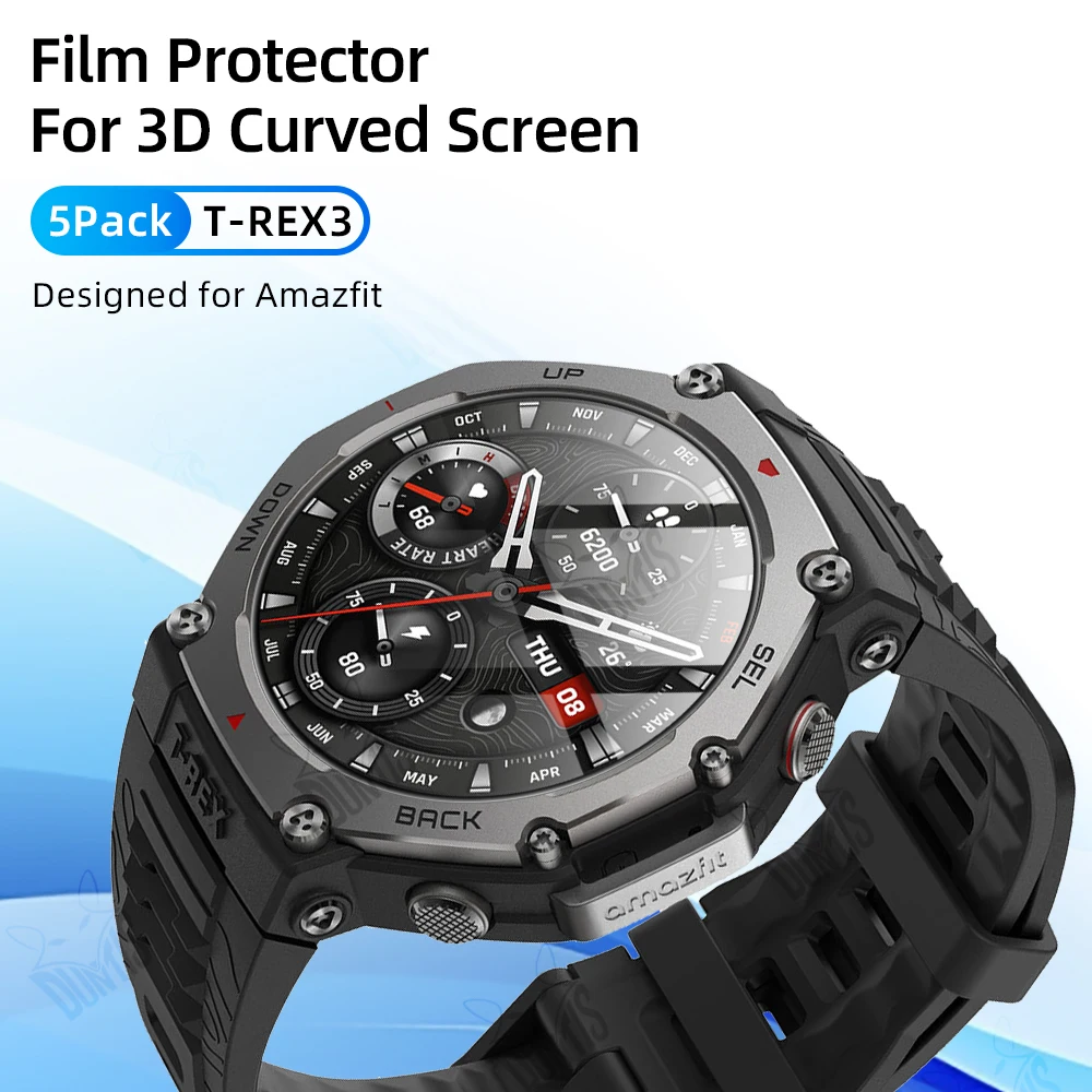 Screen Protector for Amazfit T-Rex 3 3D Curved Screen Protector for TRex 3 Ultra-HD Full Coverage Protective Film Accessories