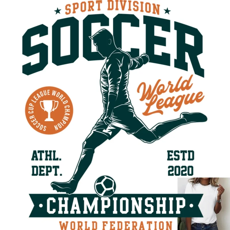 Trendy Soccer Sports Theme Heat - Transfer White Ink Iron - on Transfer, Suitable for T - Shirts/Canvas Bags and Other Casual