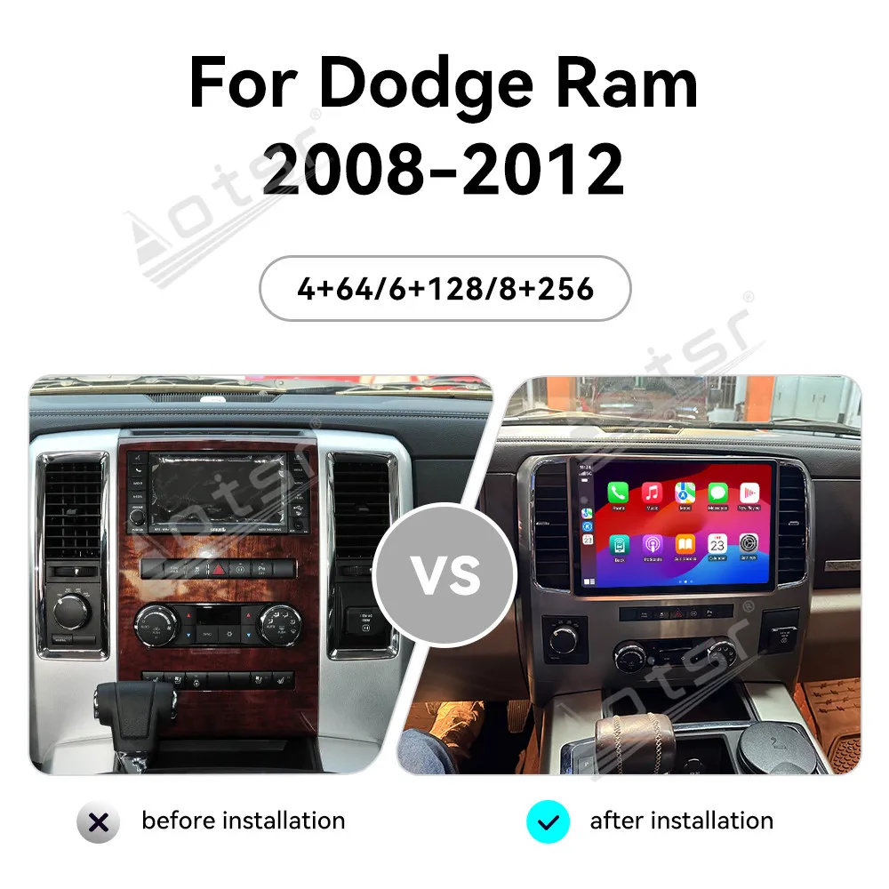 

13,1-дюймовый автомобильный радиоприемник CarPlay Android 13 для Dodge Ram 1500 2008-2012, мультимедийный плеер с сенсорным экраном, GPS-навигация, головное устройство DSP