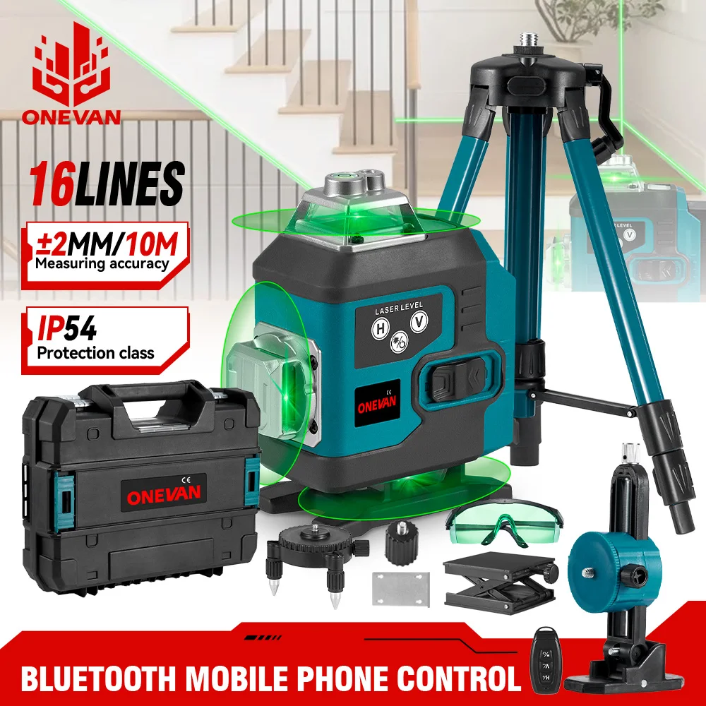 ONEVAN 16 lignes 4D niveau Laser affichage auto-nivelant 360 croix horizontale et verticale niveau Laser vert Super puissant