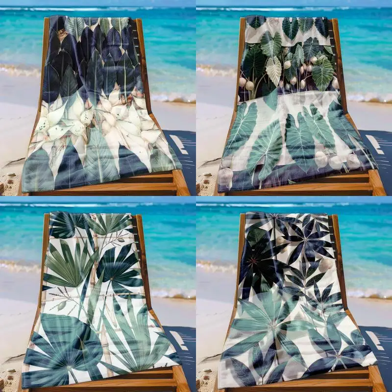 

Пляжное полотенце с узором в виде тропических листьев, защищающее от солнца и ветра, подходит для бассейна, кемпинга, путешествий, как одеяло.