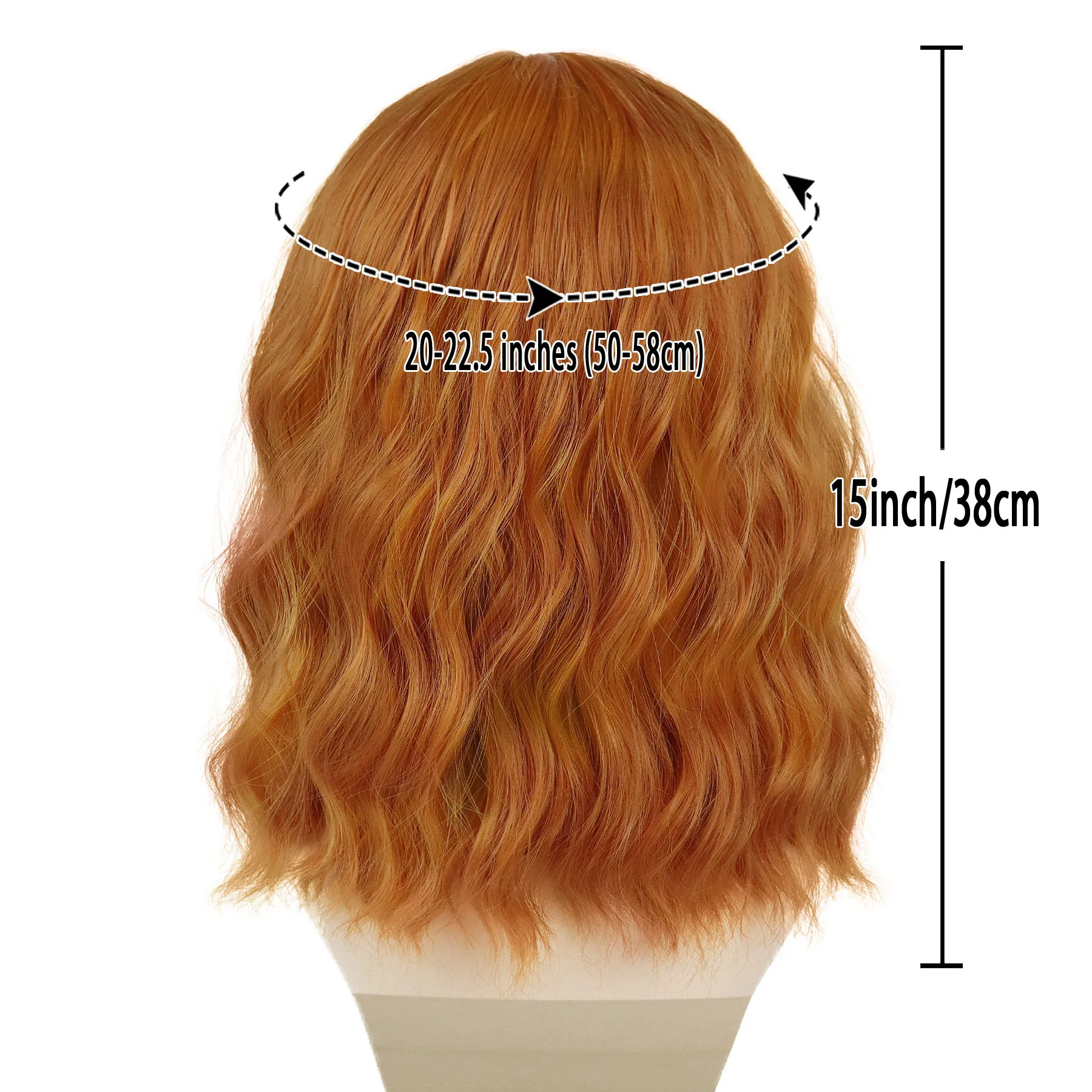 Pelucas de Cosplay naranjas, peluca ondulada corta sintética con flequillo para mujeres y niñas, disfraz de Halloween, fiesta, Navidad, resistente al calor