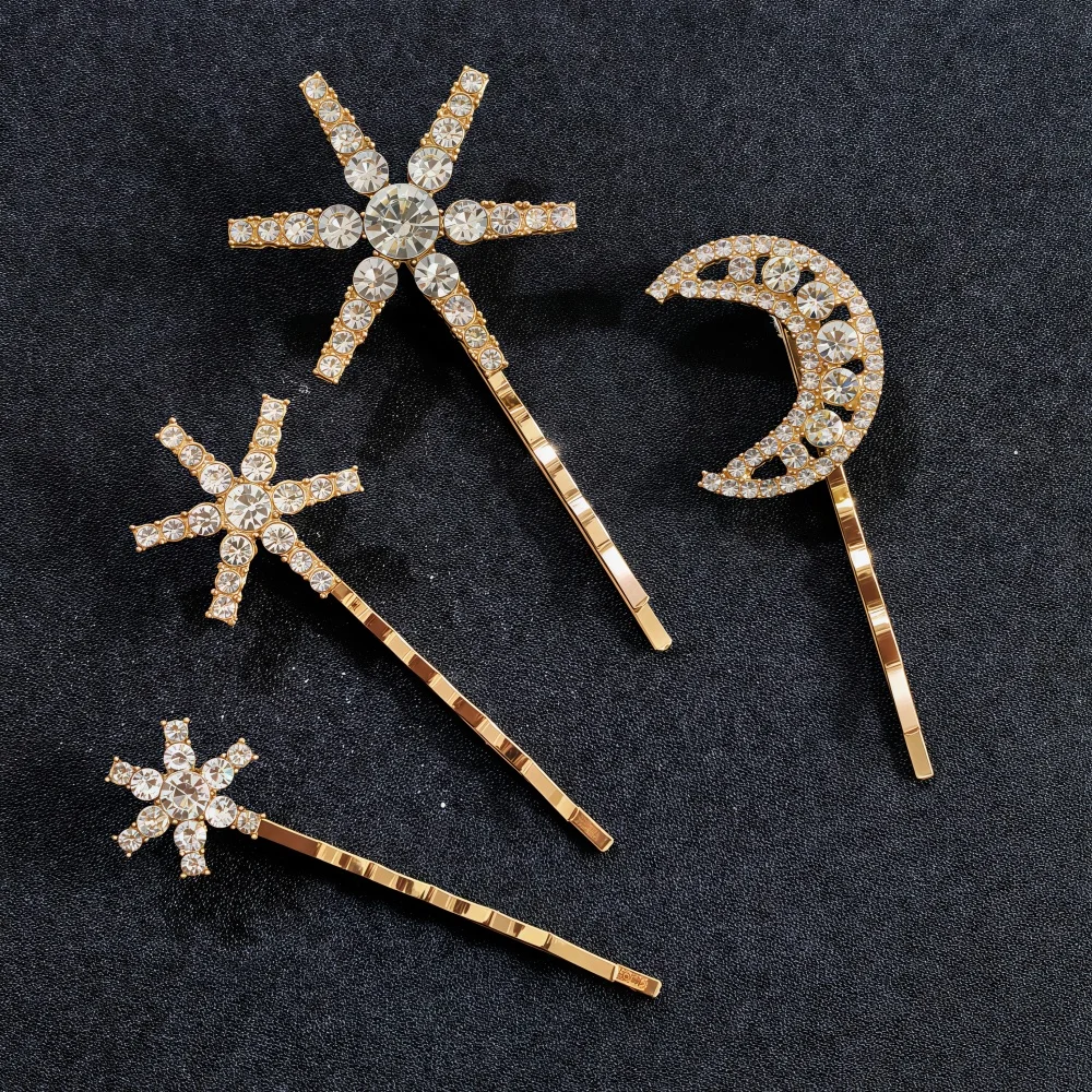 3/4-teiliges Set Kristall-Stern-Haarnadeln für Frauen und Mädchen, Metall-Haarspangen, Luxus-Haarnadeln für Damen, Hochzeits- und Braut-Haaraccessoires – Detail 5