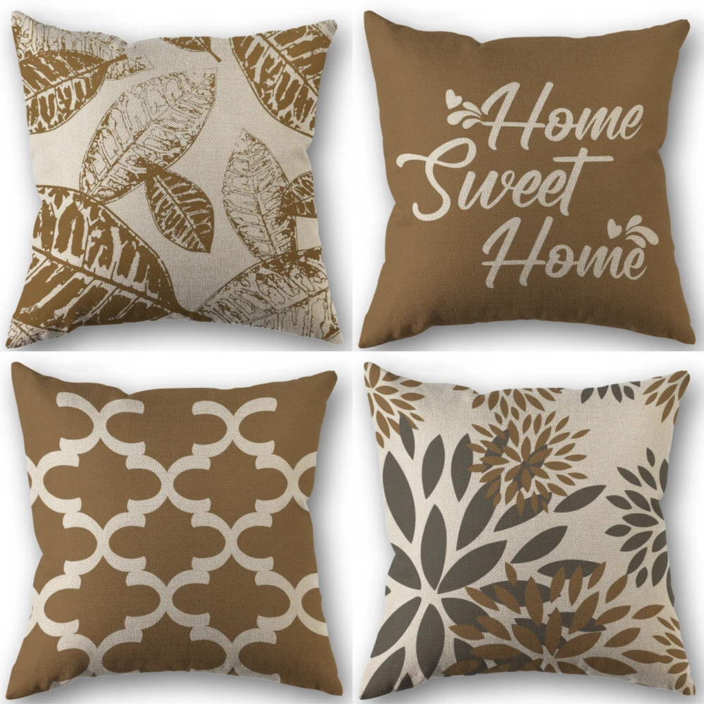 Fodera per cuscino in lino geometrico foglia marrone chiaro per auto soggiorno divano camera da letto decorazioni per la casa