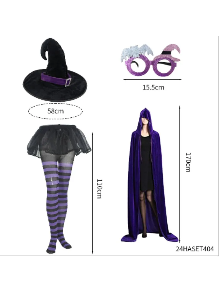 

PESENAR Complete Halloween witch costume unisex velvet hooded cape Witch witch broom hat Witch Adult Cosplay party