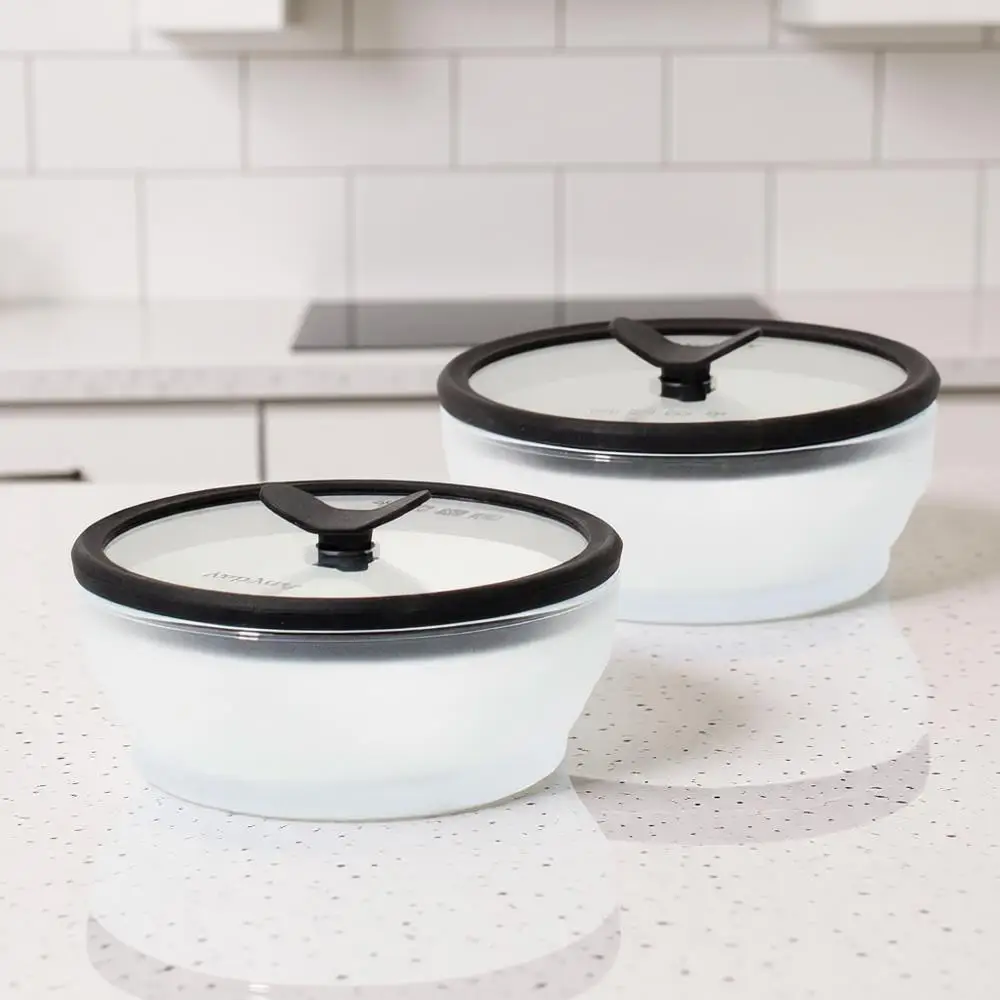 

2-Pack Glass Food Storage Set with Lids | Meal Prep Bowls | Airtight Storage Containers with Vented Lid or Microwave-Safe Reheat