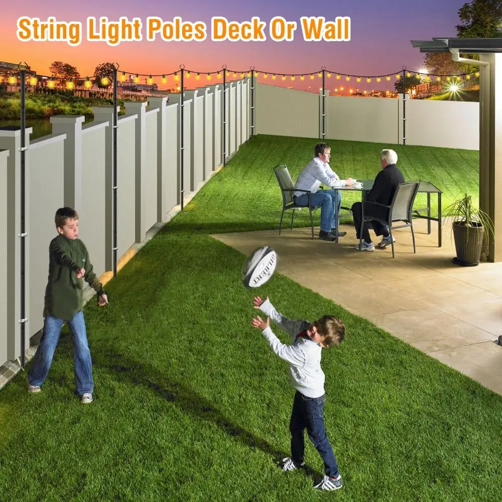 2pcs Heavy Duty String Light Poles Metal Construction Adjustable Height Outdoor String Lights Antirust Waterproof