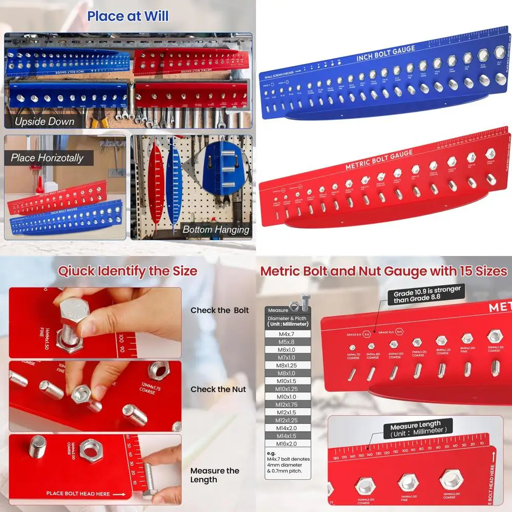 

Industrial Grade Precision Metric and SAE Bolt and Nut Gauge, 21 Standard and 14 Metric Sizes, Wall-Hanging for Mechanics and DI