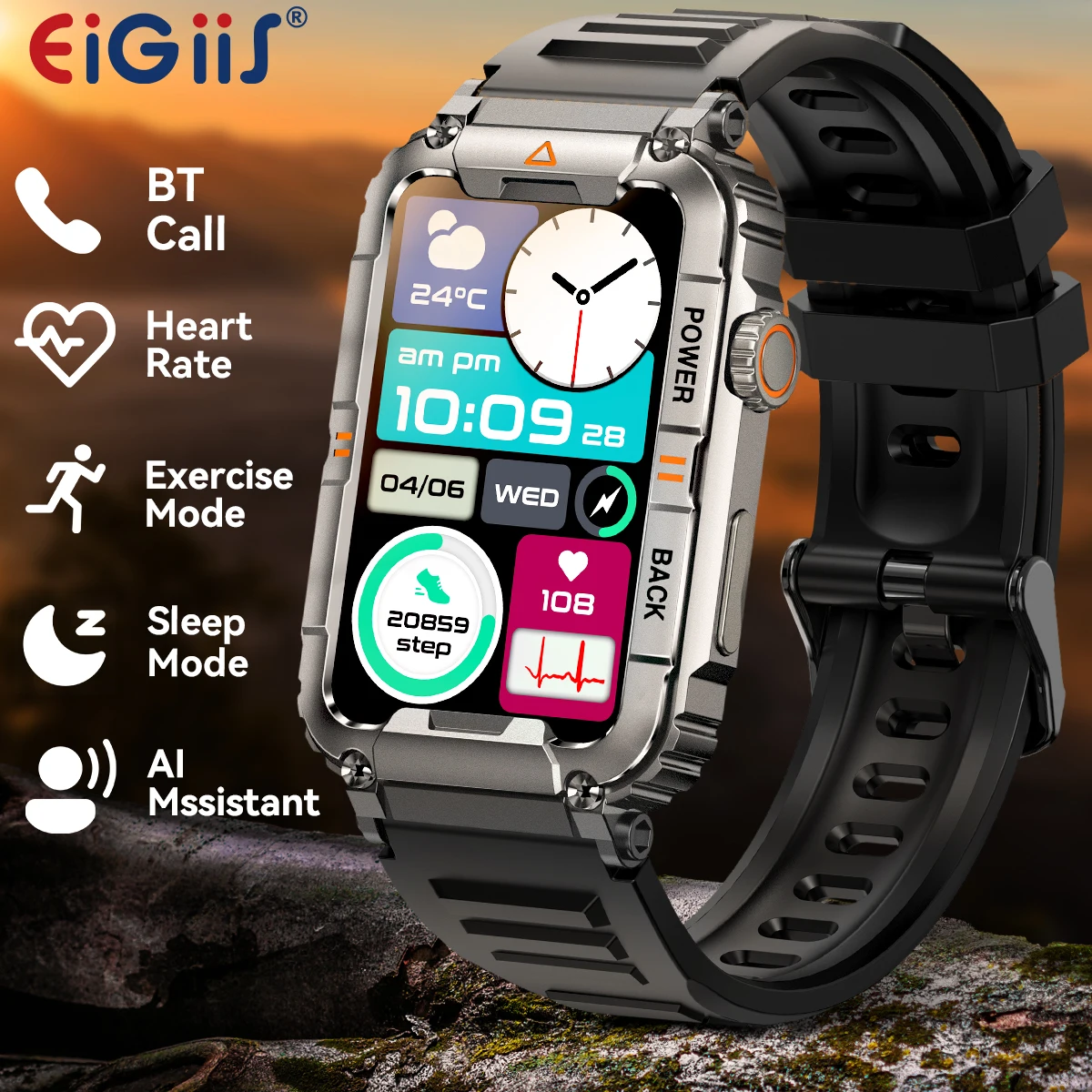 EIGIIS New Military Smart Watch 100+ Sports Modes Health Monitor Bluetooth Call IP67 Waterproof Men Women For IOS Android KR88