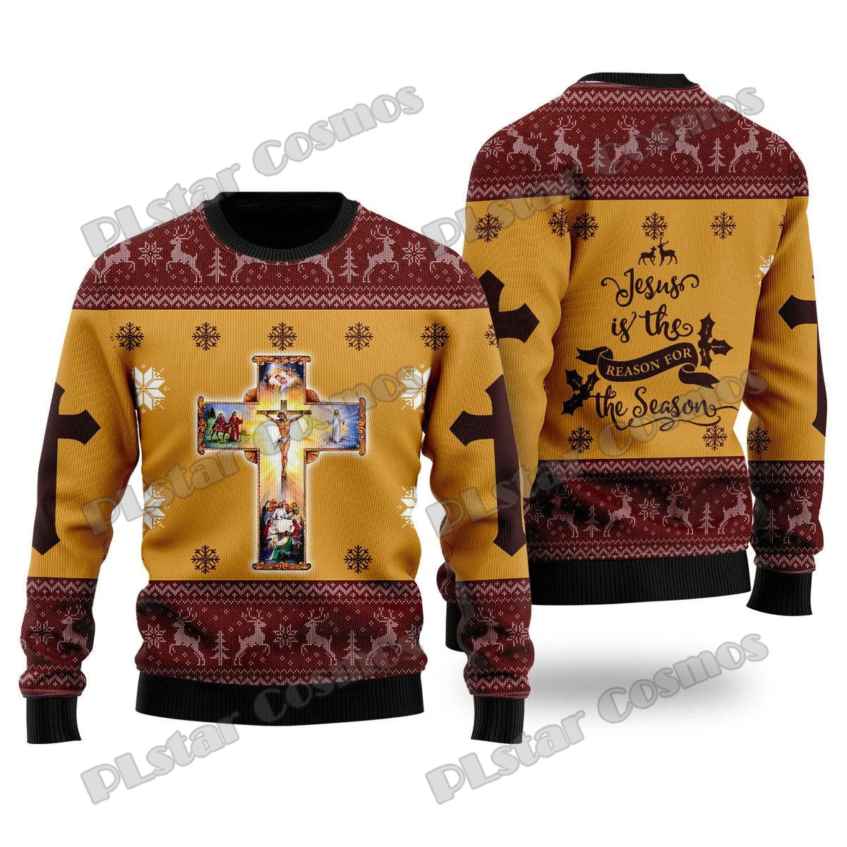 

Jesus The Reason for The Season 3D Printed Ugly Christmas Sweater For Men & Women Winter Casual Warm Knit Pullover Sweater