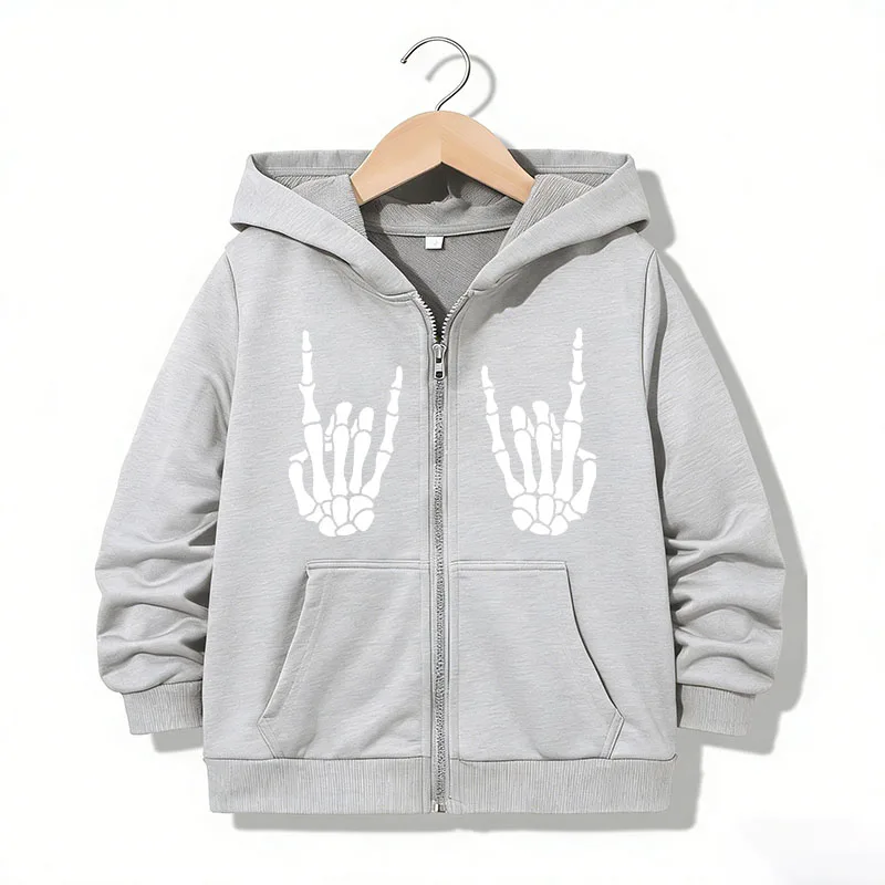 Retro Zipper Hoodie Funny Casual Skeleton Fingers Hoodies Jackets Boys Girls Y2k Zip Up Sweatshirt Vintage Hoodies