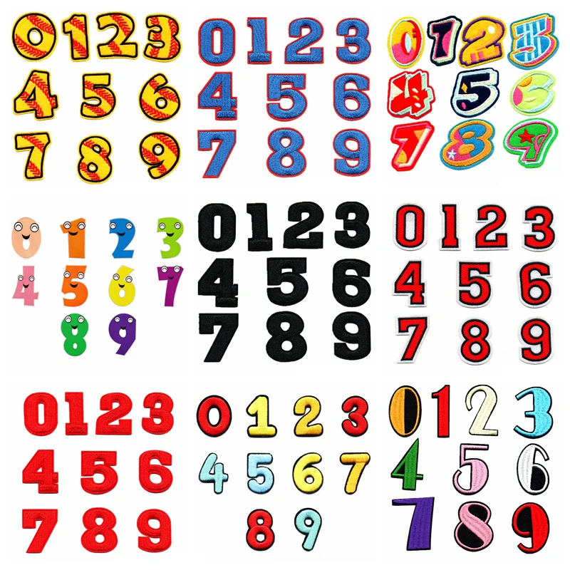 0-9 Colorful Number Embroidered Patches For Clothes DIY Hat Jersey Shoes Ironing Decorate Iron On Patches For Clothing Sew Badge