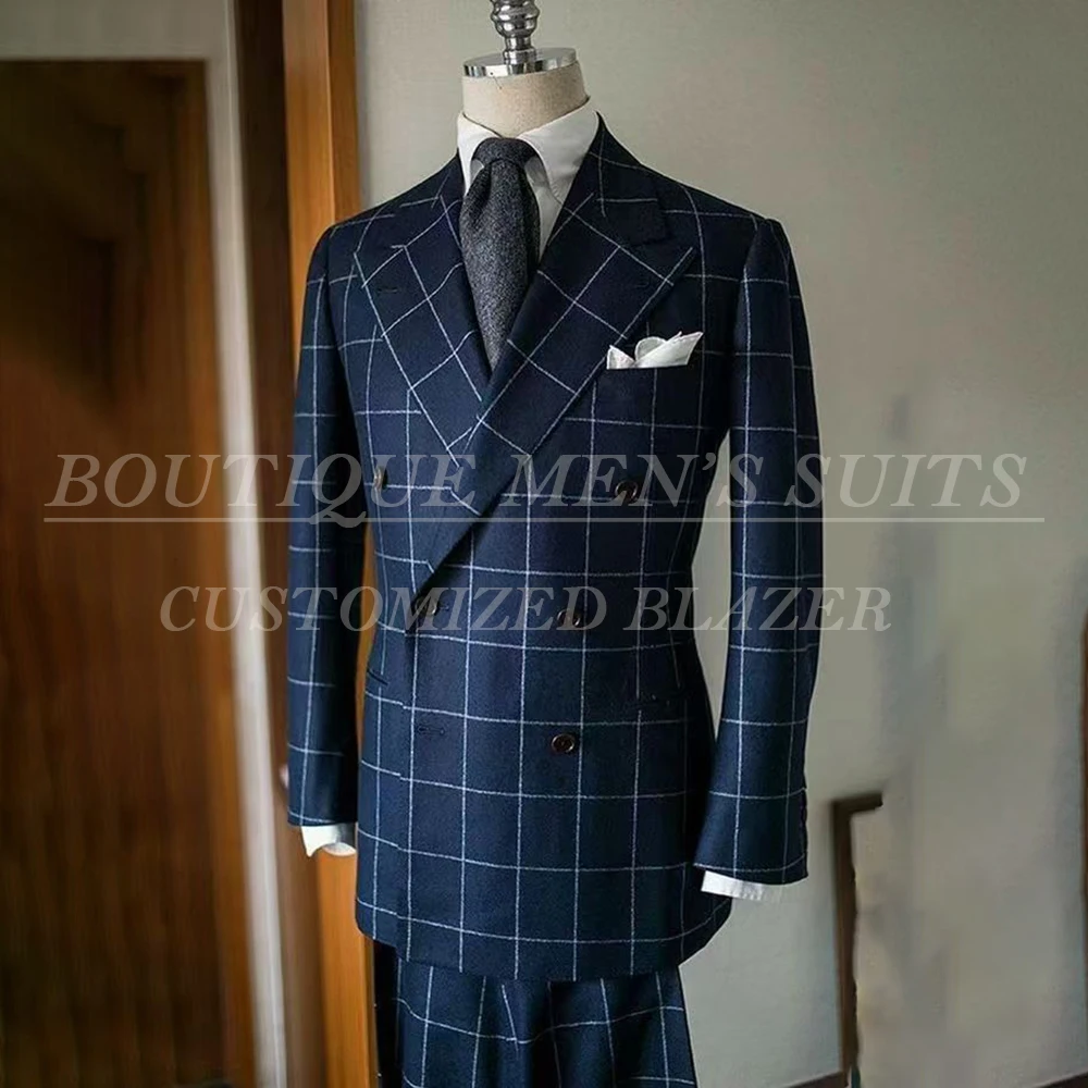 

High Quality Men's Suits Formal Double Breasted Peak Lapel Slim Fit 2 Piece Jacket Pants Sets Customzied Male Clothing Costume