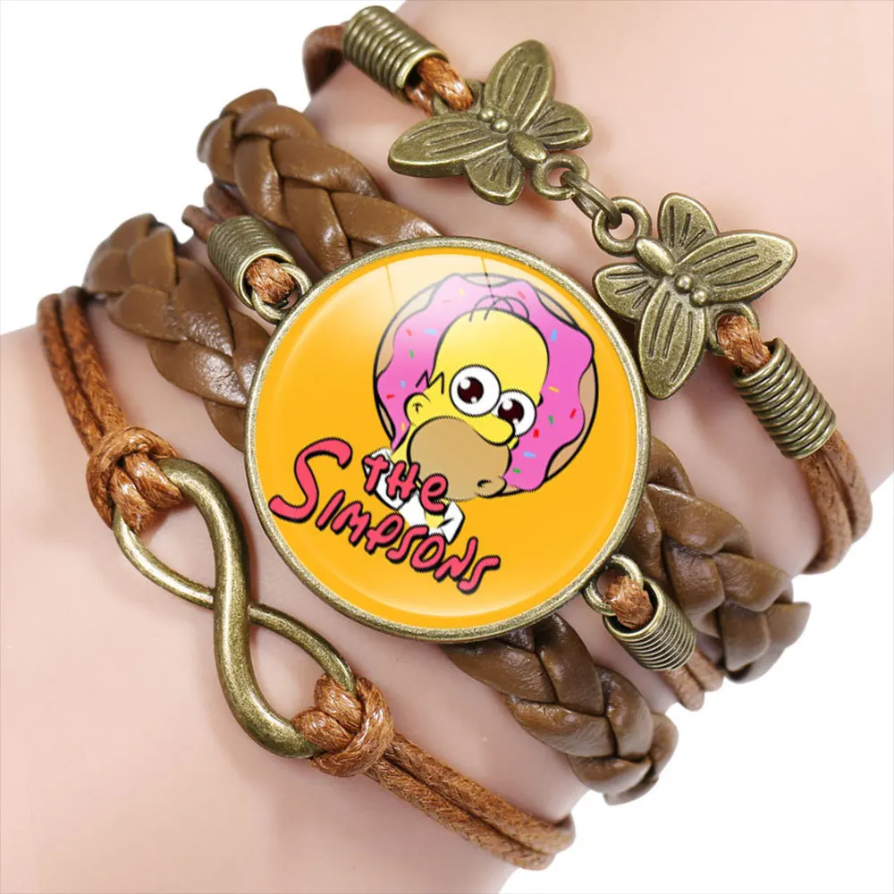 Disney Anime The Simpson Braided Rope Leather Bracelet Cute Adjustable Chain Bracelets  Fashion Kid Toy Jewelry Christmas Gifts