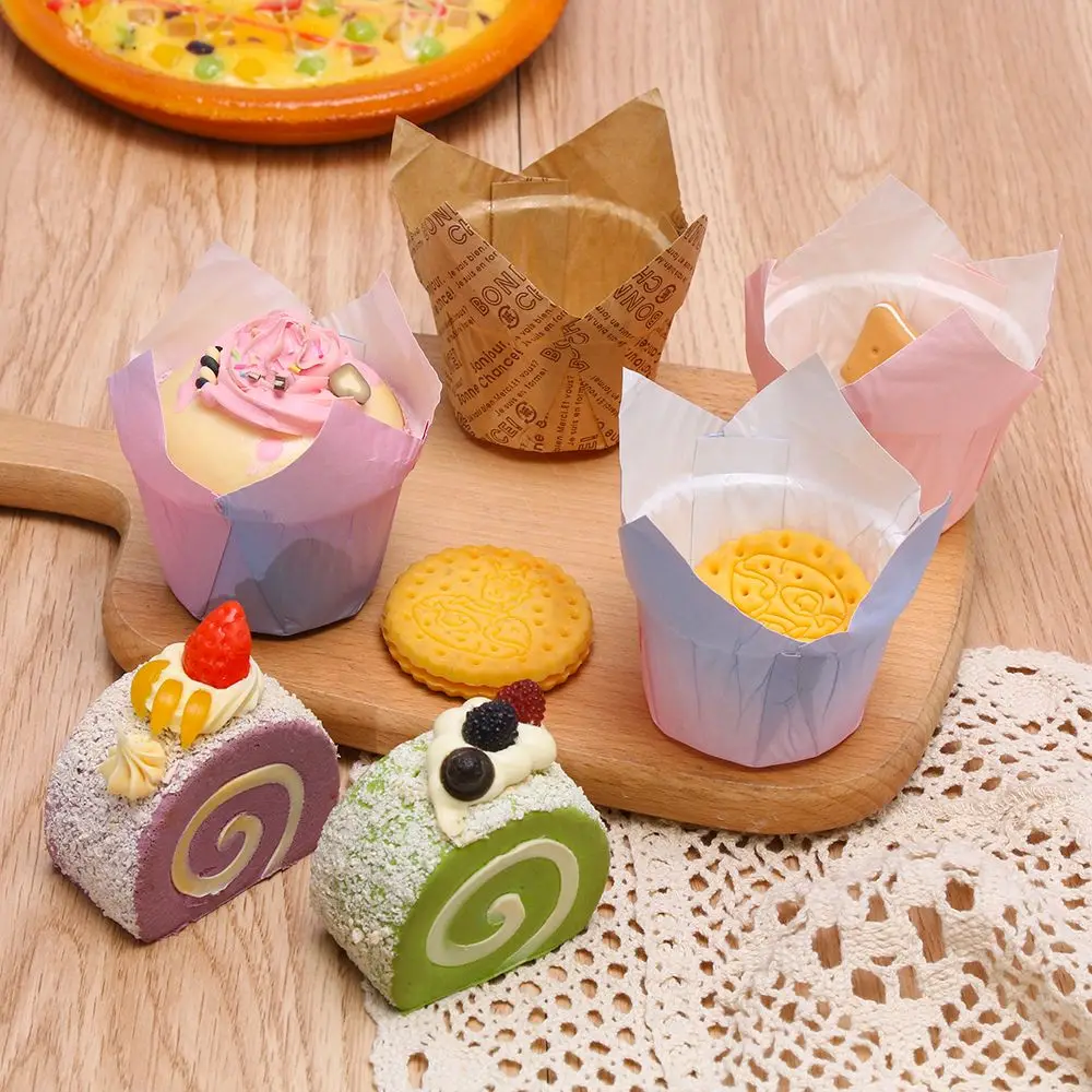 50pcs Greaseproof Cupcake Paper Tray Liners Cupcake Paper Tulip Baking Cups Cake Muffin Cups Bakeware Pastry Tools