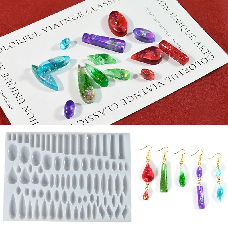 Stud Earrings Silicone Mold With 41 Paired Shapes, Rectangle Teardrop Dangle UV Resin Mold, Cabochon Jewelry Making Mold