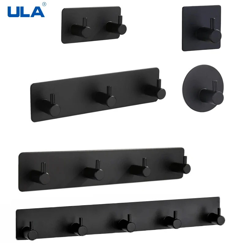 

ULA Wall Organizer Hook Self Adhesive Behind-door Hook Towel Clothes Robe Rack Stainless Steel Kitchen Hardware Hook Black