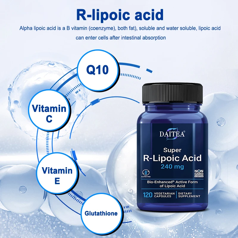 R-lipoic suplemen asam 240 Mg-hati sehat, memutihkan kulit, mengurangi kelelahan, mendukung tingkat gula darah