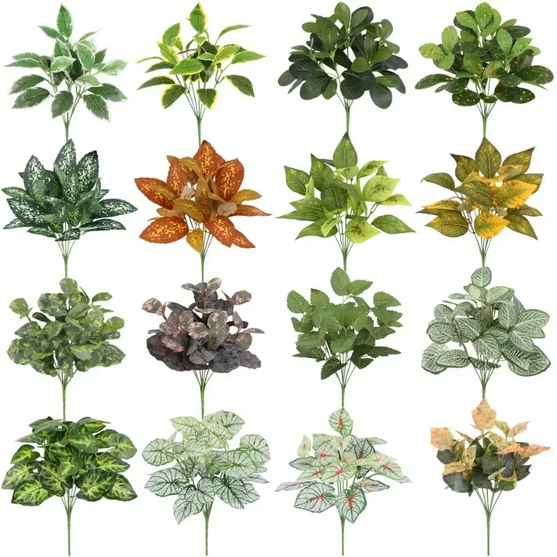 7pcs Artificial Plants Leaves Silk Tortoiseshell Leaf Fake Small Fairy Taro Simulation Green Plant Living Room Decor