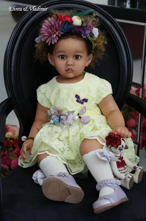 

Набор для самостоятельной сборки куклы Reborn Julieata 60 см, с темной кожей и черными кудрявыми волосами, высококачественный, в разобранном виде.