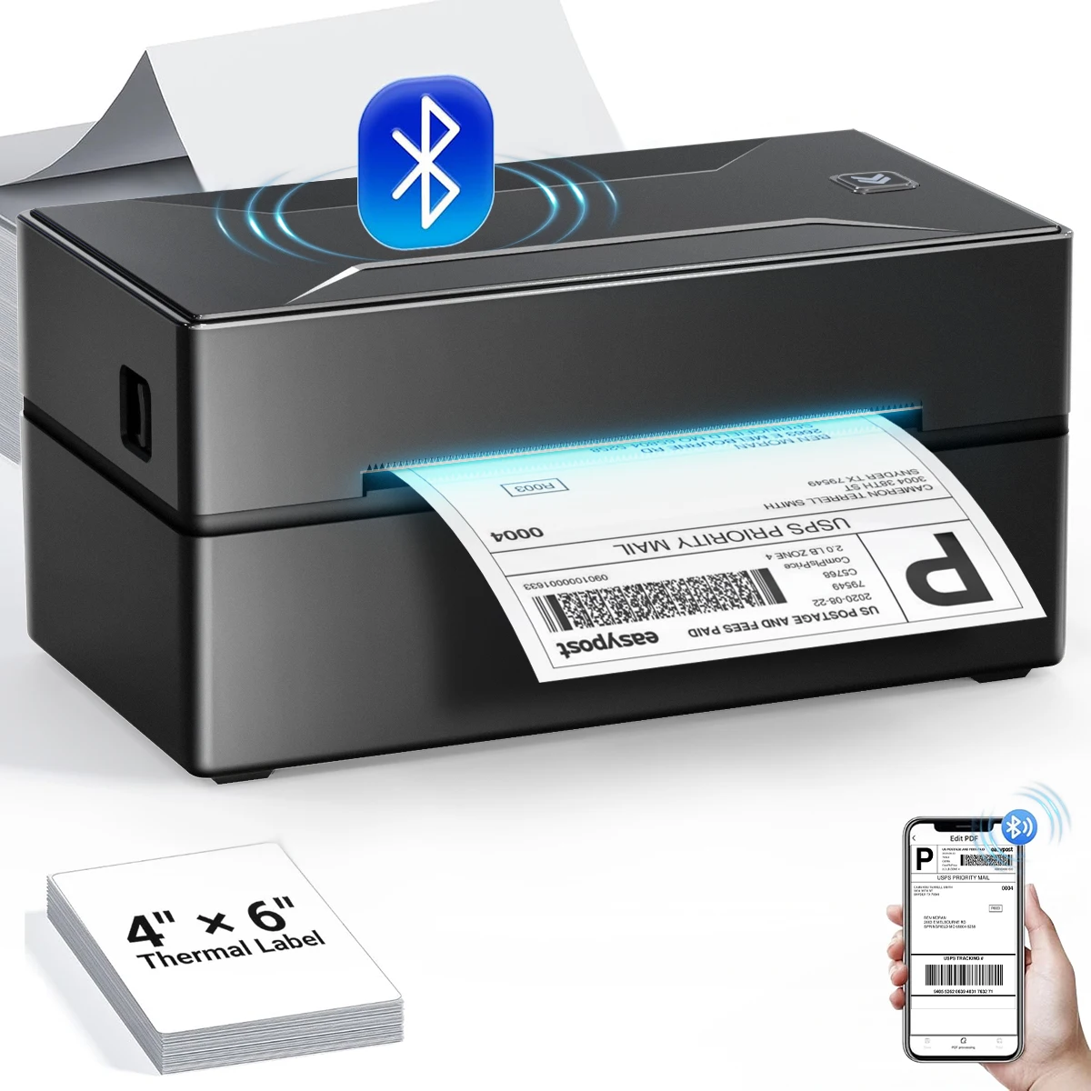 Impresora HD Bluetooth D100, impresora térmica portátil negra para etiquetas de envío pequeñas, Compatible con iPhone, Android, Mac Window