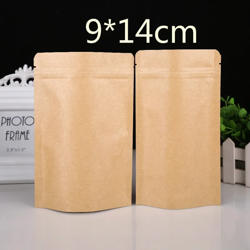 50pcs/lot 7*10cm Brown Kraft Paper Stand Up Aluminum Foil Packing Package Bag for Food Coffee Storage Zipper Zip Lock Bag