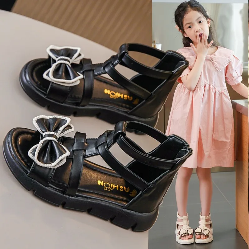صنادل صيفية للفتاة الصغيرة ، أحذية رومانية جديدة ، للأطفال متوسطي وكبير الحجم ، ناعمة ، بمقدمة مفتوحة ، أحذية أميرة ، way