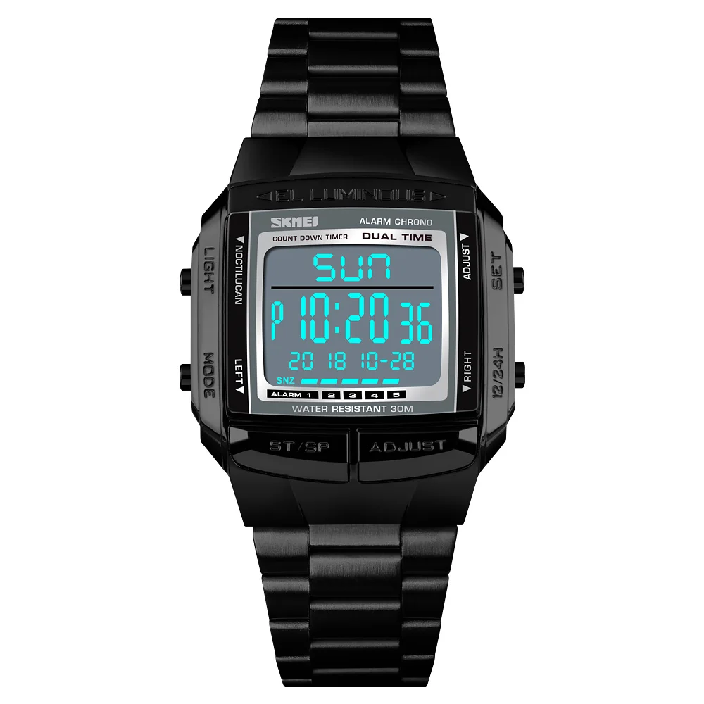 SKMEI-reloj deportivo con esfera grande para hombre, cronógrafo con espejo de cristal, Digital, alarma, cuenta atrás, para exteriores, 1381