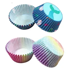 100 Pieces Mermaid Cupcake Liners Paper Baking Cup Cover Topper Muffin Wrappers for Girl Birthday Sea Theme Party Supplies Decor