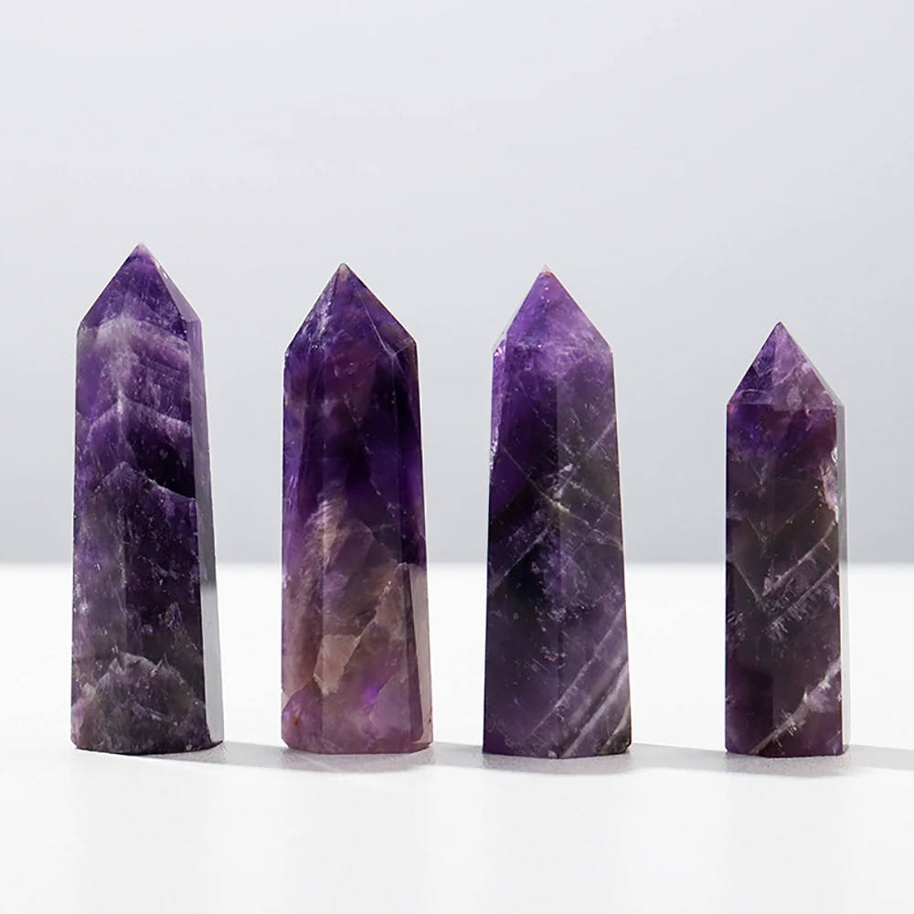 1pc Natural Quartz Dream Amethyst Wand Healing Crystal Tower Single Point 6 Faceted Obelisk Chakra Stones Meditation Ornaments