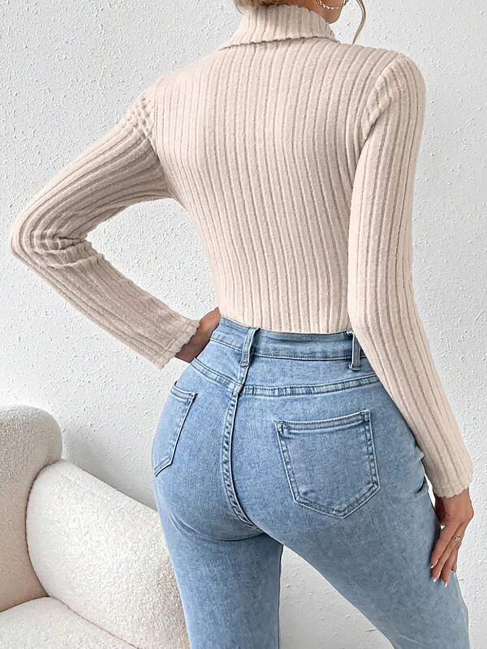 Ribbed Knitted Skinny Body Suit Top for Women Long Sleeve Women\'s Turtleneck Bodysuit  2023 New Autumn Winter Outfits