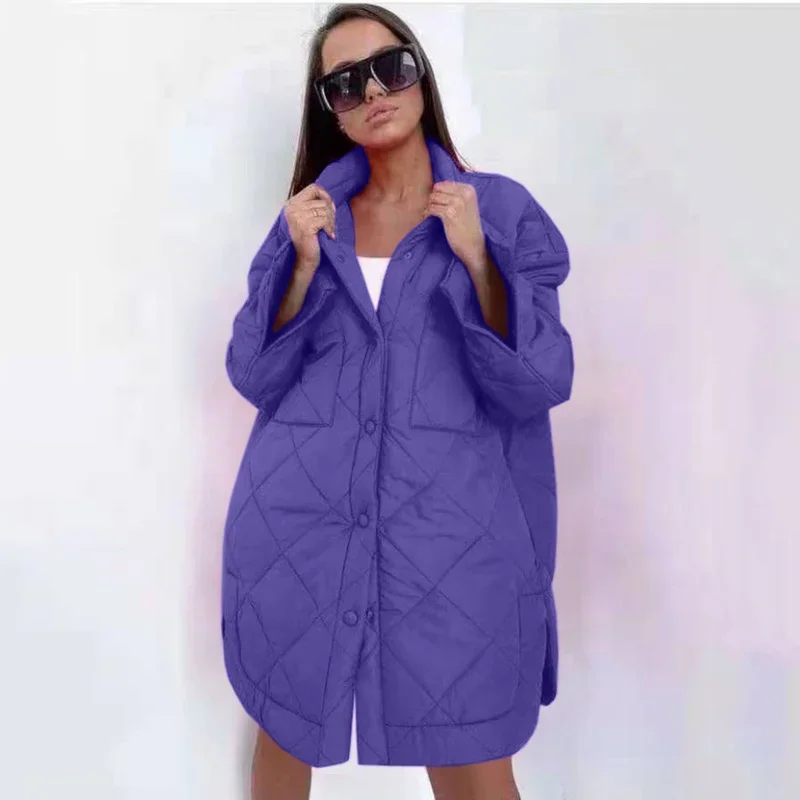 Jaqueta longa e extragrande de algodão feminina, casaco vintage, parka verde e rosa, outwear feminino casual, lapela quente, encaixe solto,