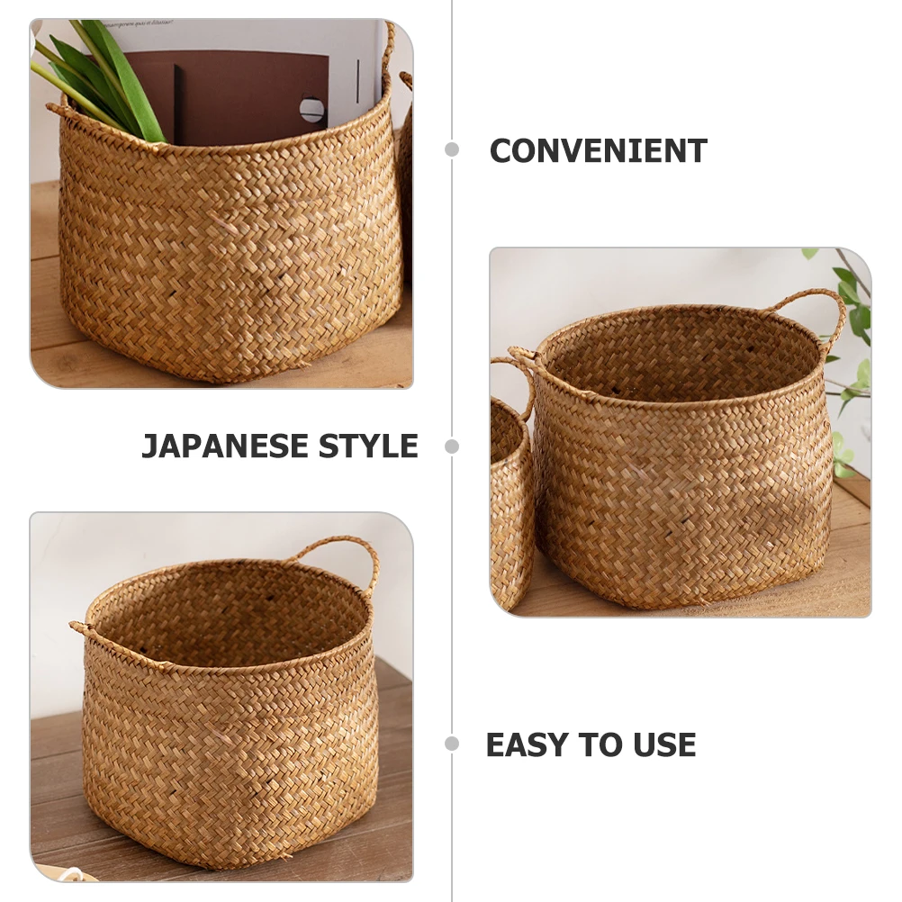 

Woven Sundries Basket Handmade Japanese Style Storage Baskets Organizer Desk Flower Arrangement Pot Cover Small Size