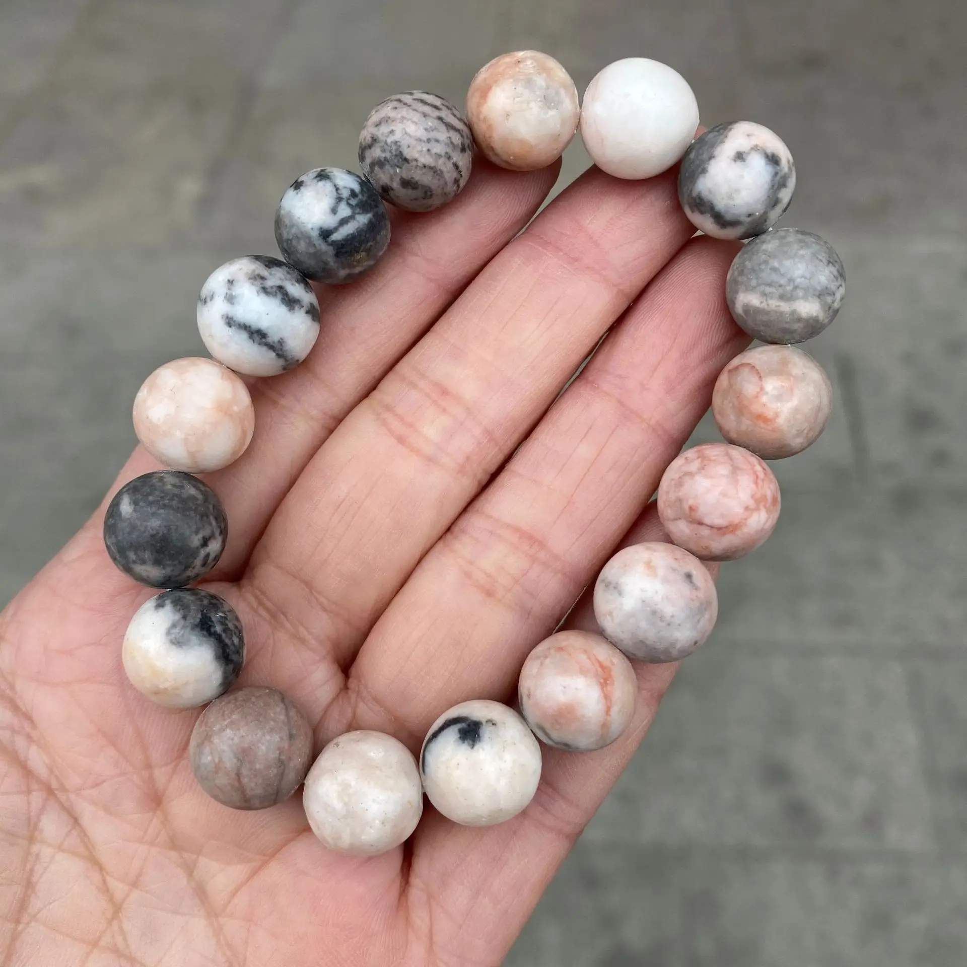 Natural Frosted Pink Zebra Mineral Stone Bracelets Handmade Matte Stone Bead Bracelet Women Men Yoga Meditation Jewelry Gift