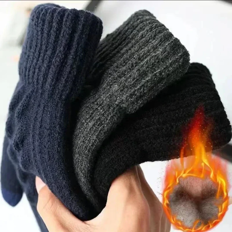Neue warme Vollfinger-Handschuhe für Herren, Winter-Touchscreen, plus Fleece-Handschuhe, dick gestrickte Fahrradhandschuhe für Herren