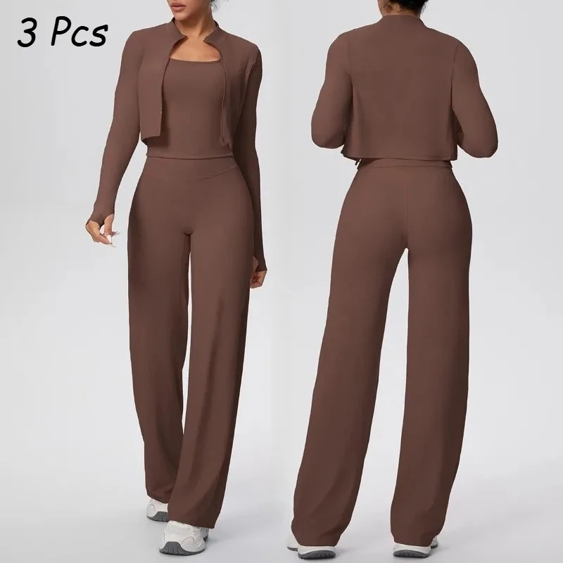 

Женский бесшовный комплект для йоги, куртка на молнии, жилет, широкие брюки, спортивный костюм, спортивный костюм для фитнеса, спортзала, облегающий костюм с подтяжкой бедер