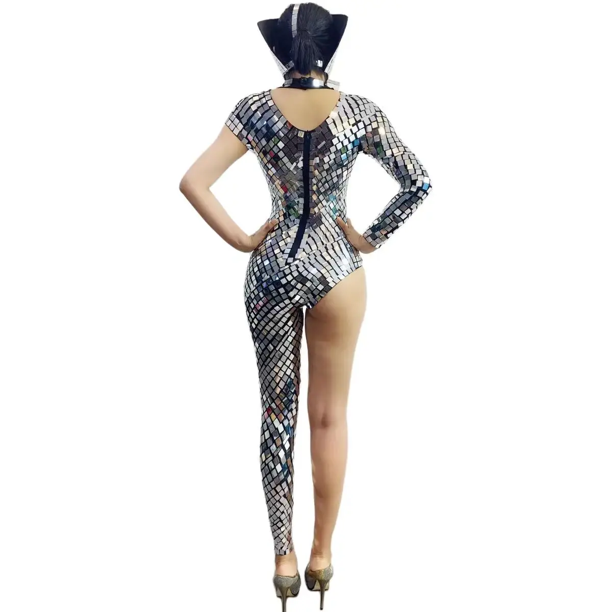 Super Sparkling Lens Sexy Jumpsuit Nightclub Bar DJ Female Singer Dance Team Stage Clothing Holiday Party Theme Show Costume