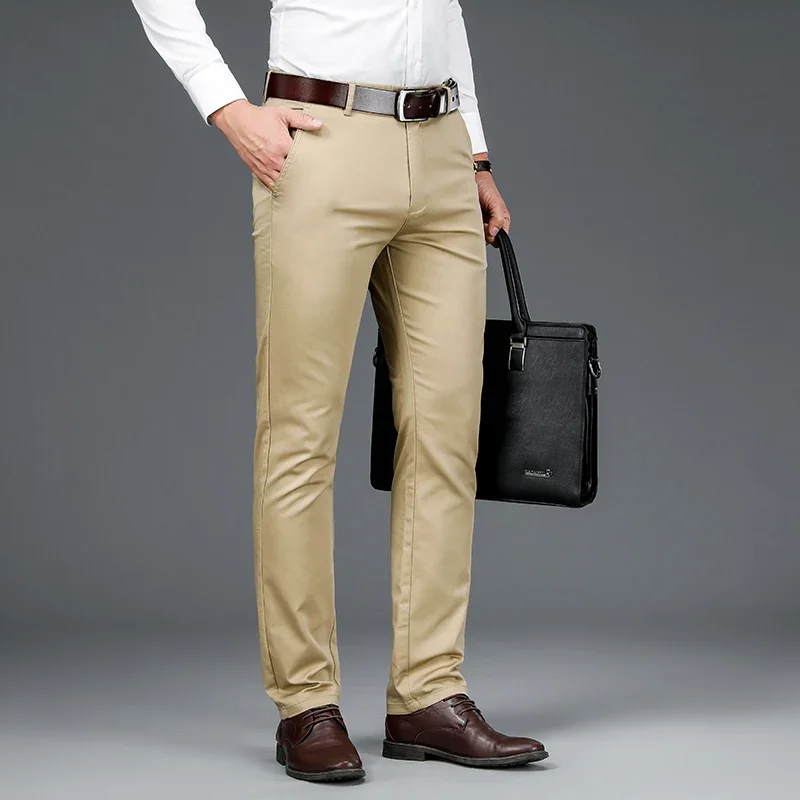 

Spring/Summer Elastic Suit Men's Casual Long Pants Men's Slim Fit Retro Straight Sleeve Business Suit Men's Pants Solid Color