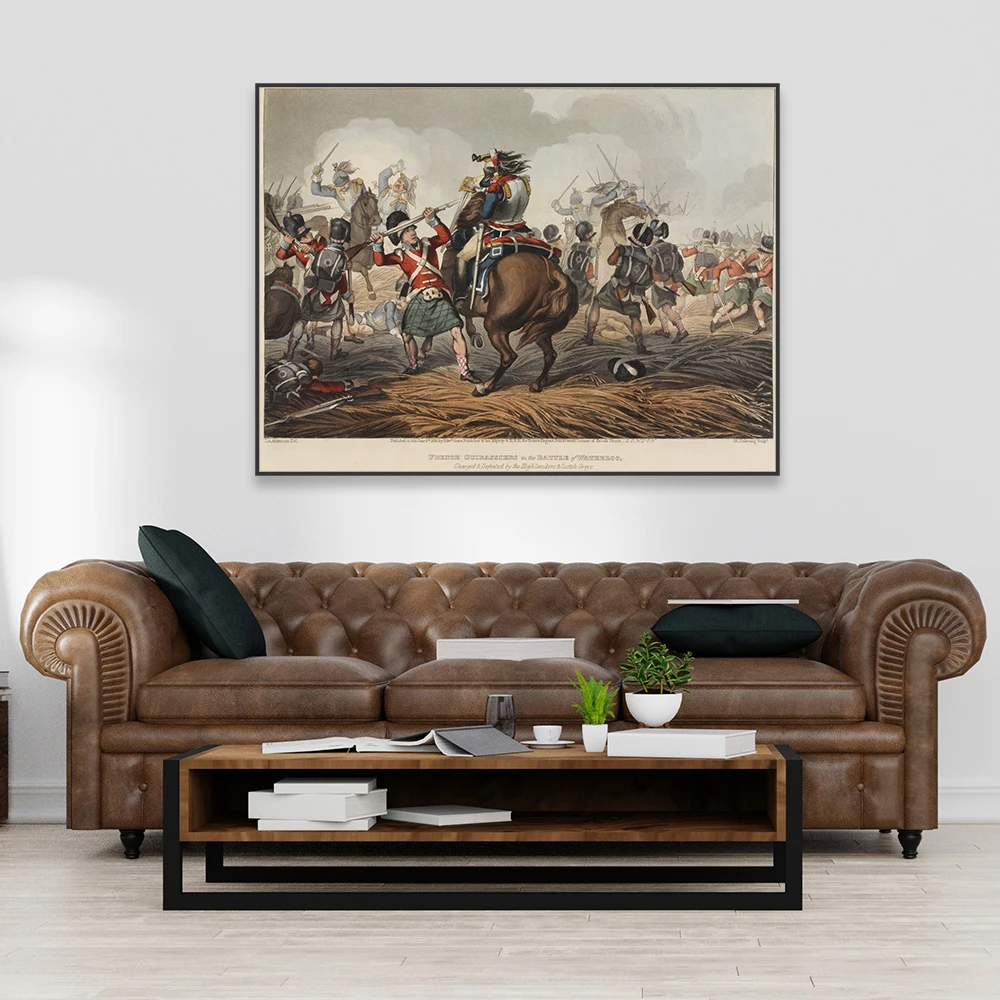 Classical Oil Painting Prints French Cuirassiers in the Battle of Waterloo Charged Poster Vintage Canvas Painting Gallery Decor