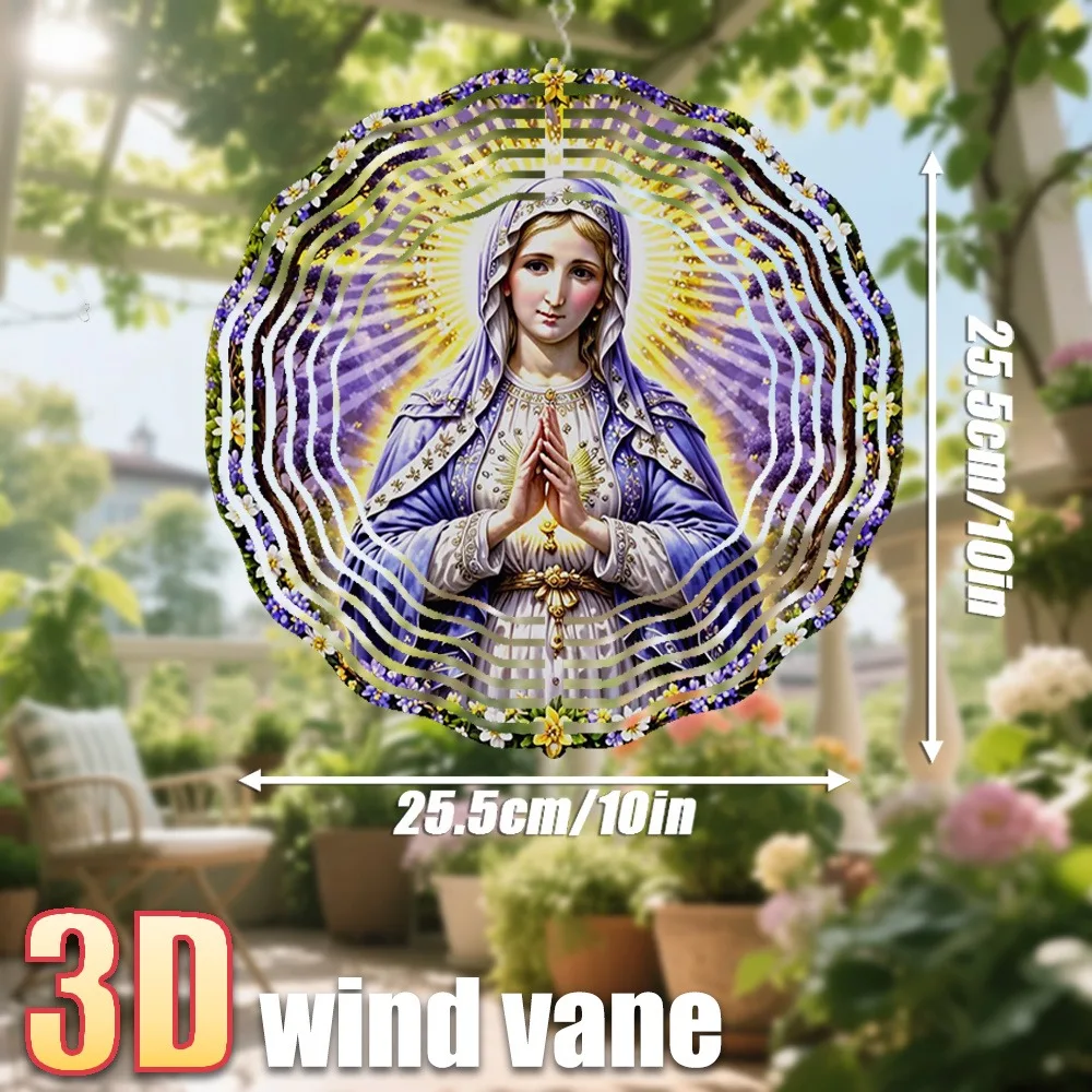 10in Holy Radiant Prayer Woman Wind Spinner, 360° Rotating Hook Metal 3D DIY Gift for Christmas Halloween