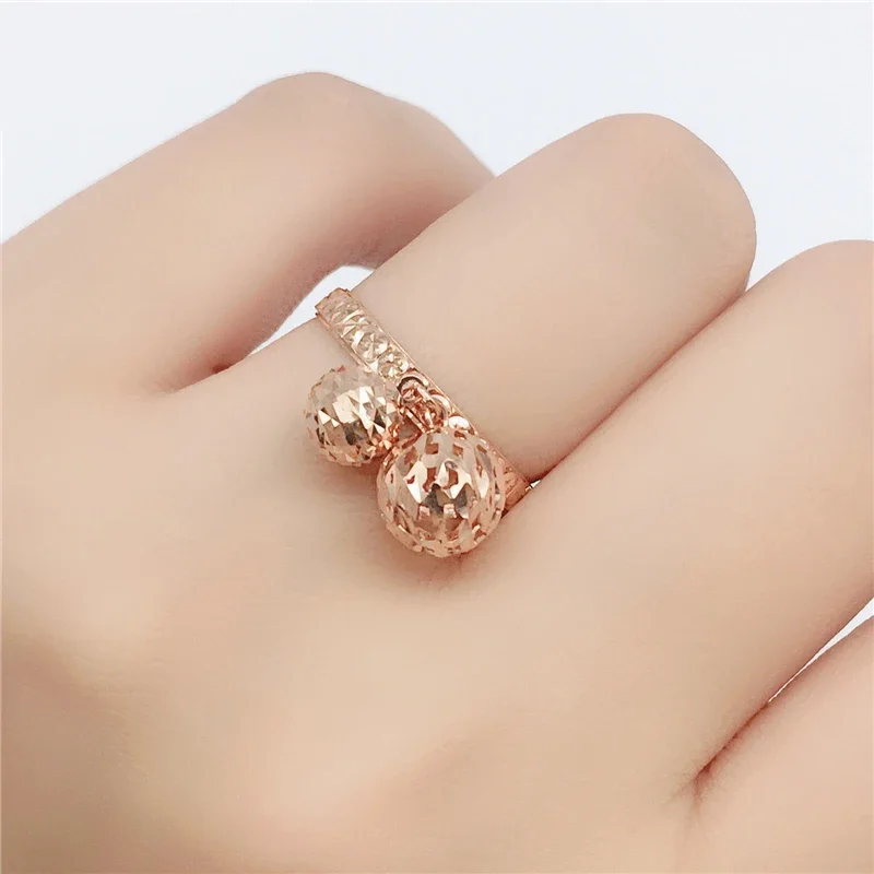 New in 585 Purple Gold Design Openwork Double Round Resizable Rings for Women 14K Rose Gold Simple Chinese Wedding Jewelry